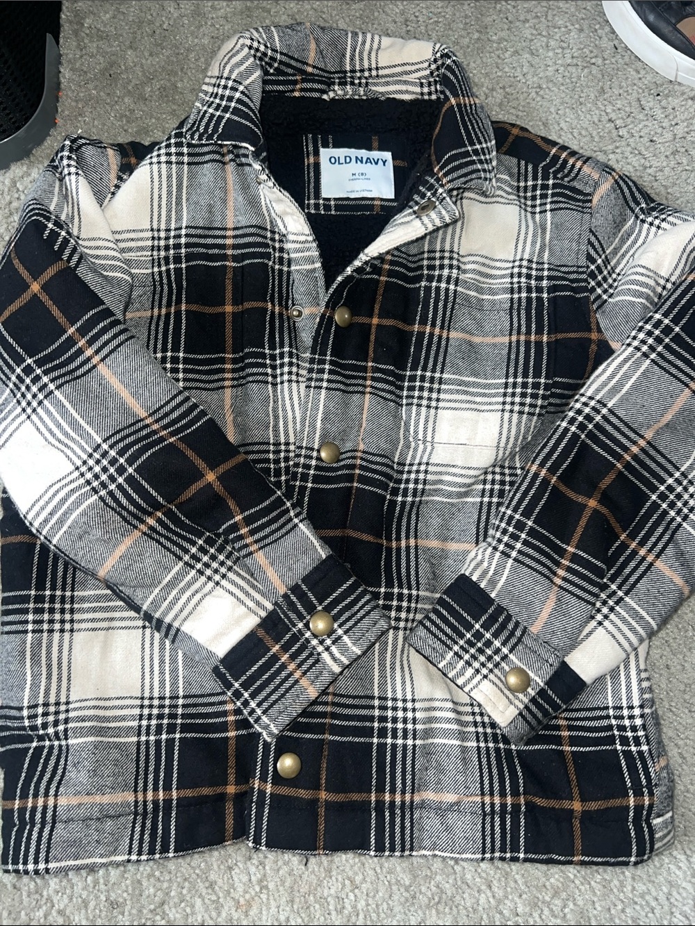 Old Navy Black Cream and Brown Plaid Kids Jacket